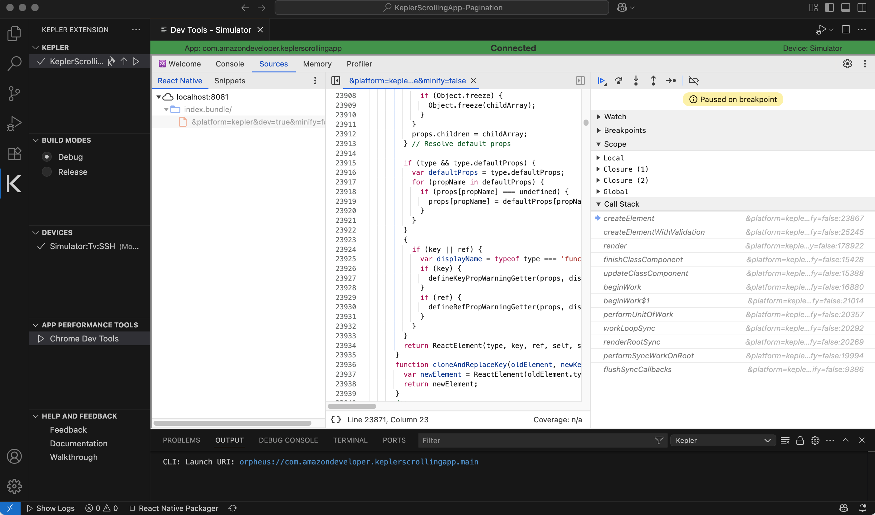 Screenshot shows a breakpoint in a designated point in the code