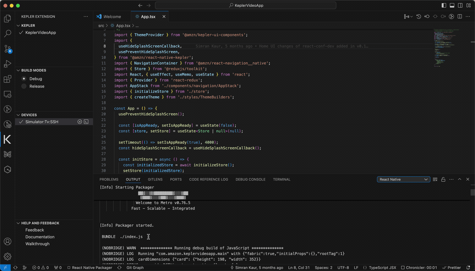 Animated demonstration showing the process of connecting and using CDT with React Native for Vega apps