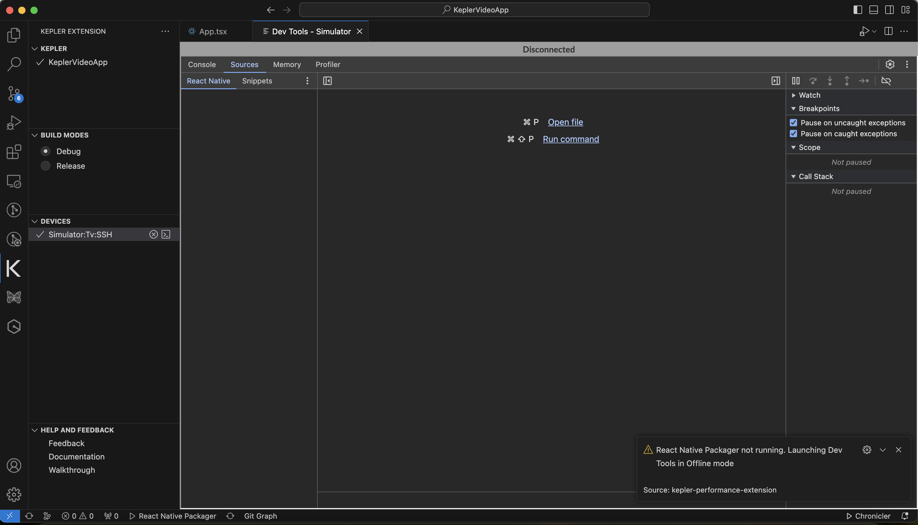 CDT window shows a disconnected state error message