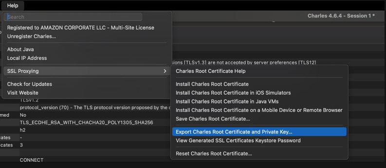 The image shows where export the root certificate and private key