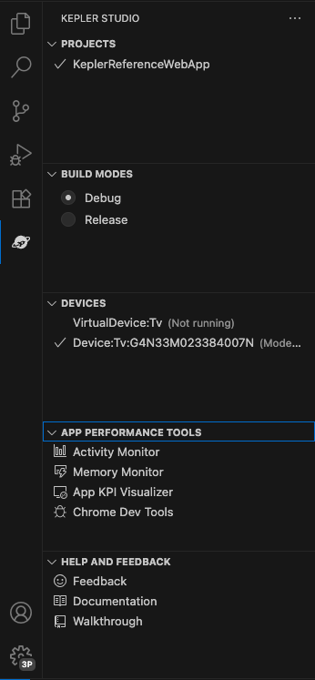 Vega StudioのサイドバーにあるChrome DevToolsオプション