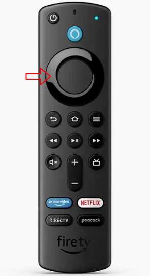 The image shows black circular directional pad (D-pad)on Amazon Fire TV Stick