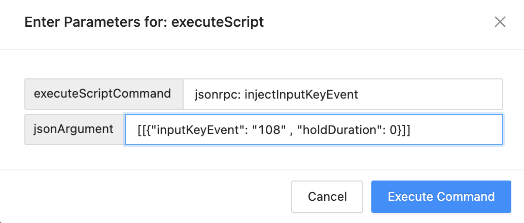 The image show the Appium Inspector user interface where you add the script for jsonAgrument