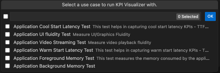 App KPI Visualizerを実行するさまざまなユースケースを提示する画面