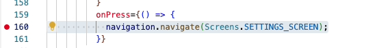 VS Code editor showing red breakpoint dot in left margin next to line number