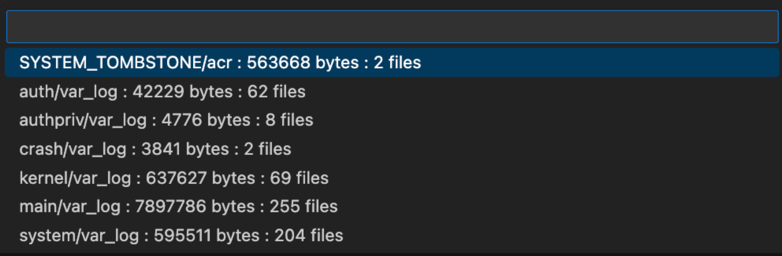 Screenshot of log collection dialog showing checkboxes for different log types like system, application, and crash logs