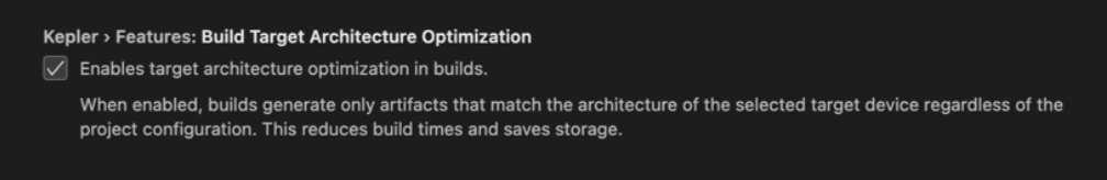 Screen shows where to configure architecture optimization