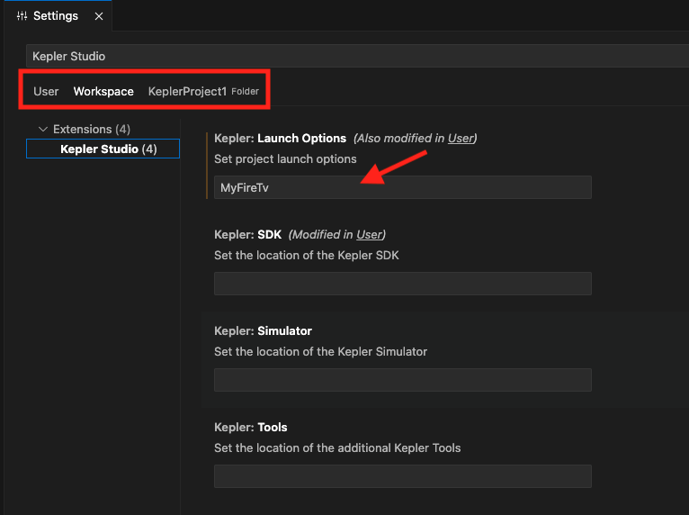 Screen shows setting option to configure Workspace