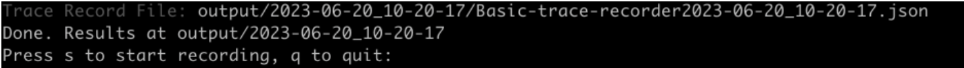 File explorer showing generated JSON trace file with timestamp in the project directory