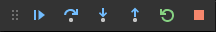 VS Code debug toolbar showing continue, step over, step into, step out, restart, and stop debugging buttons