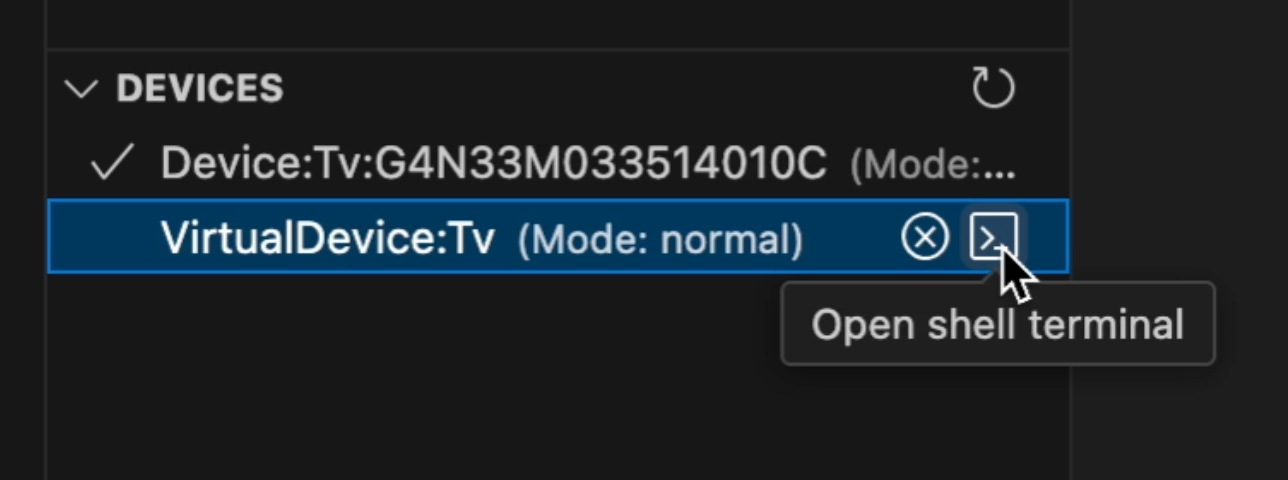 Open terminal option for device interaction