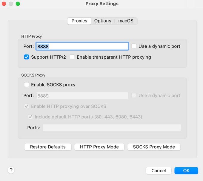 The image shows where to set the HTTP Proxy Port