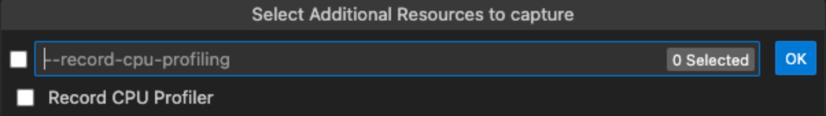 The image shows the checkbox for the Record CPU Profiler is empty