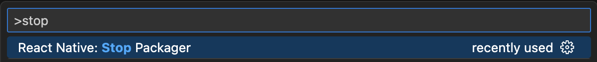 Screen shows where to stop the React Native Packager from VS Code Command Palette