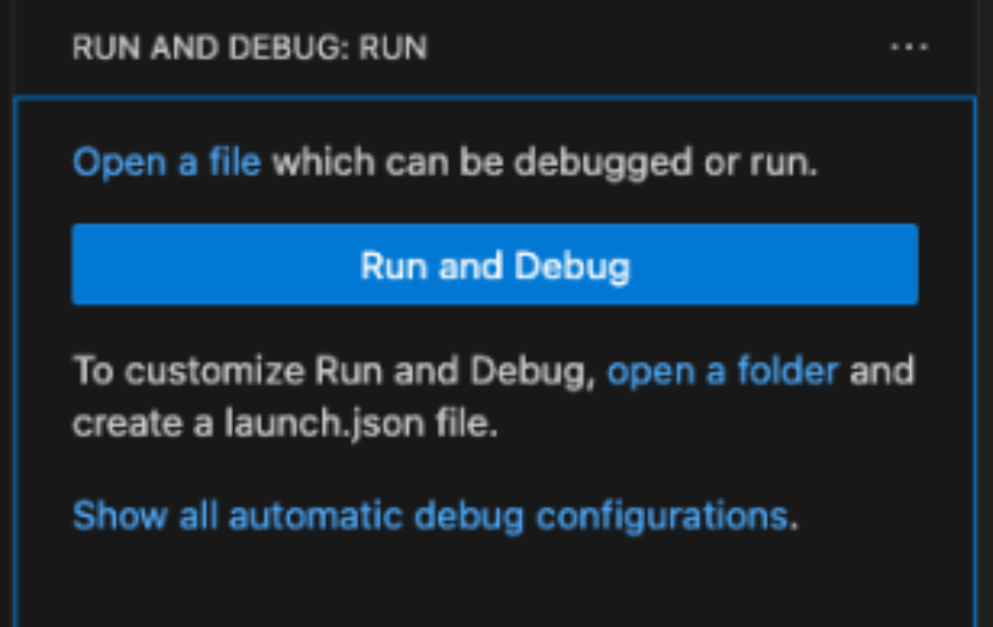 VS Code activity bar showing the Run and Debug icon highlighted