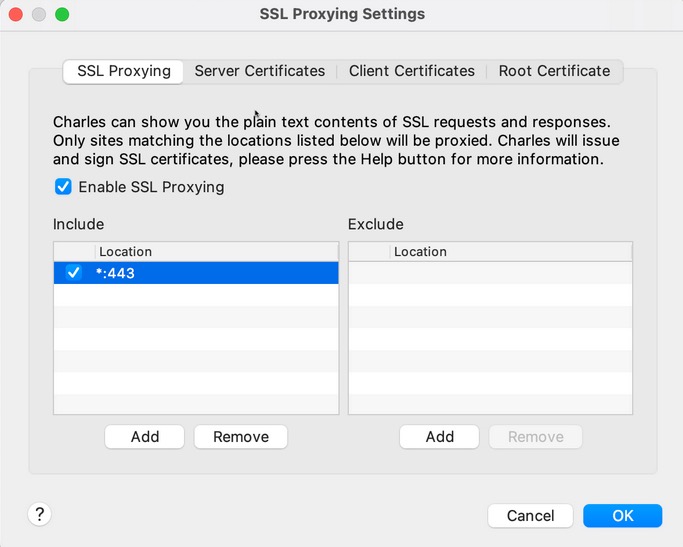 The image shows where to enable the SSL Proxying