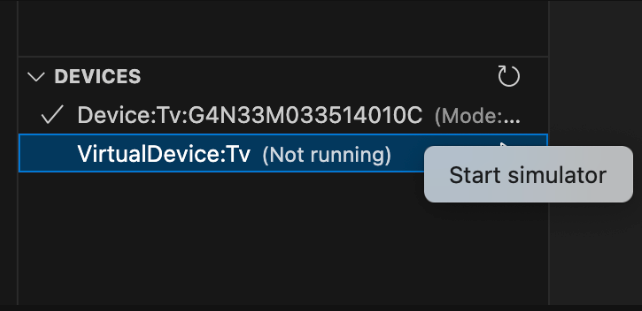 Start Virtual Device options
