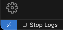 Screenshot of VS Code status bar with Stop Logs button highlighted, showing active log streaming session